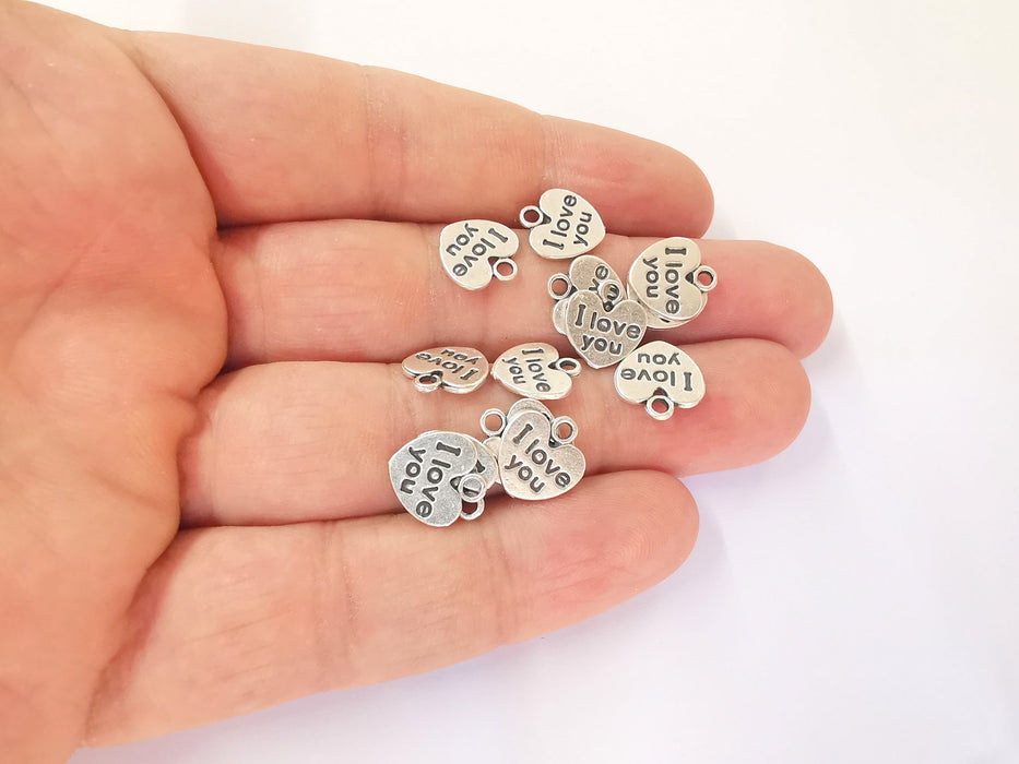 20 Heart Charms Double Sided (Both Side Same) Antique Silver Plated Charms (11x11mm)  G23488