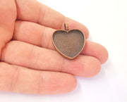 2 Heart blank bezel Resin bezel Mosaic mountings Antique copper plated charms (33x26mm)( 24mm Bezel ınner size)  G23489