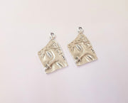 4 Antique silver face charms Silver plated charms (35x21mm)  G23491