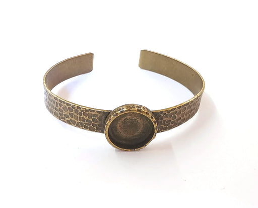 Bracelet blank resin cuff dry flower inlay blank Cuff bezel glass Cabochon base hammered adjustable Antique bronze (16mm ) G23501