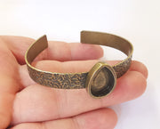 Bracelet blank resin cuff dry flower inlay blank Cuff bezel glass Cabochon base textured adjustable Antique bronze (18x13mm ) G23502
