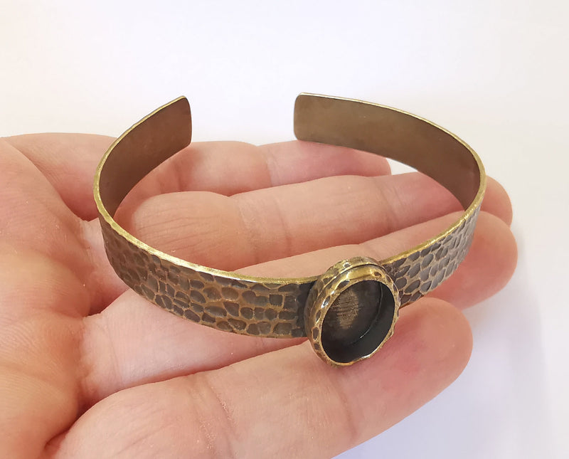 Bracelet blank resin cuff dry flower inlay blank Cuff bezel glass Cabochon base hammered adjustable Antique bronze (14x10mm ) G23507