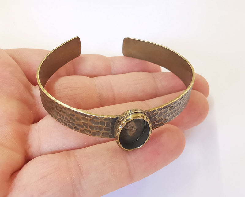 Bracelet blank resin cuff dry flower inlay blank Cuff bezel glass Cabochon base hammered adjustable Antique bronze (14x10mm ) G23507