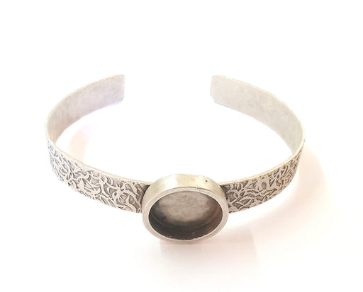 Bracelet blank Resin cuff Dry flower inlay blank Cuff bezel Glass cabochon base textured Adjustable antique silver (16mm ) G23515