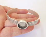 Bracelet blank Resin cuff Dry flower inlay blank Cuff bezel Glass cabochon base textured Adjustable antique silver (16mm ) G23515