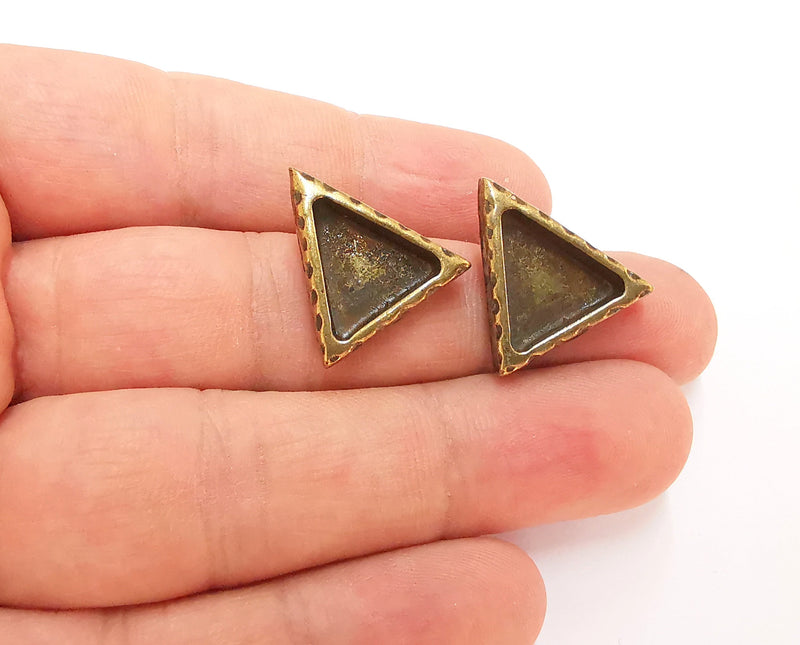Earring blank backs base setting Hammered resin blank Cabochon base inlay mounting Antique bronze plated (14x13mm) 1pair G23520