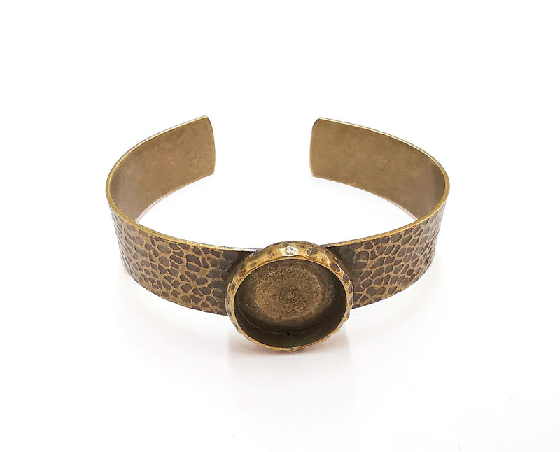 Bracelet blank Resin dry flower inlay blank Cuff bezel Glass cabochon base hammered adjustable antique bronze (18mm ) G23523