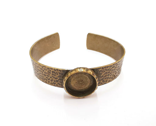 Bracelet blank Resin dry flower inlay blank Cuff bezel Glass cabochon base hammered adjustable antique bronze (18mm ) G23523