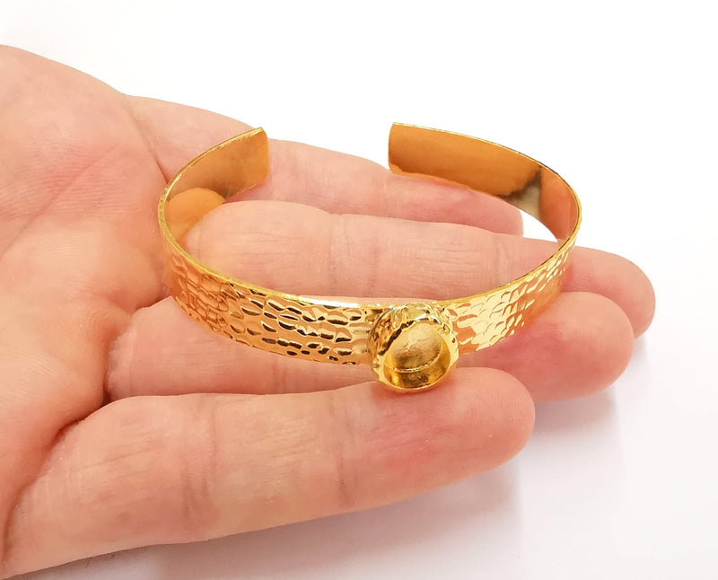 Bracelet blank resin cuff dry flower inlay blank Cuff bezel glass Cabochon base hammered adjustable Shiny gold plated (10x8mm ) G23530