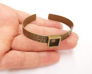 Bracelet blank Resin cuff Dry flower inlay blank Cuff bezel Glass cabochon base Textured adjustable Antique bronze (10x10mm ) G23531