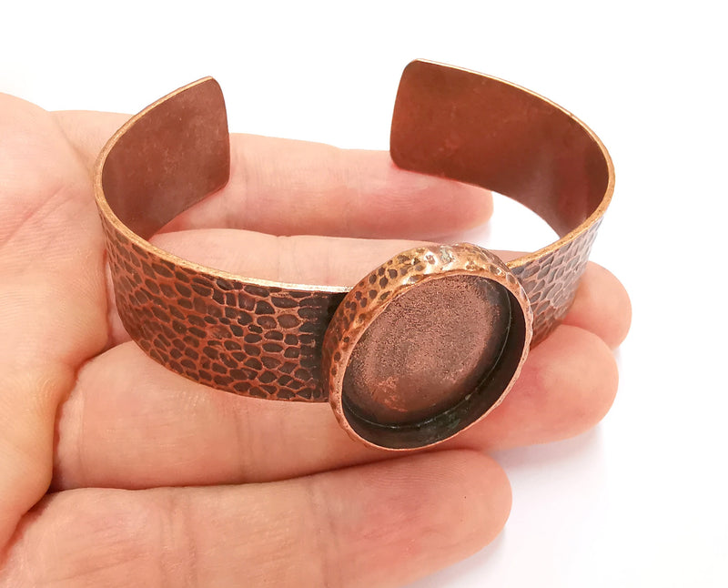 Bracelet blank resin dry flower inlay blank Cuff bezel glass Cabochon base hammered adjustable Antique copper (30x22mm ) G23533