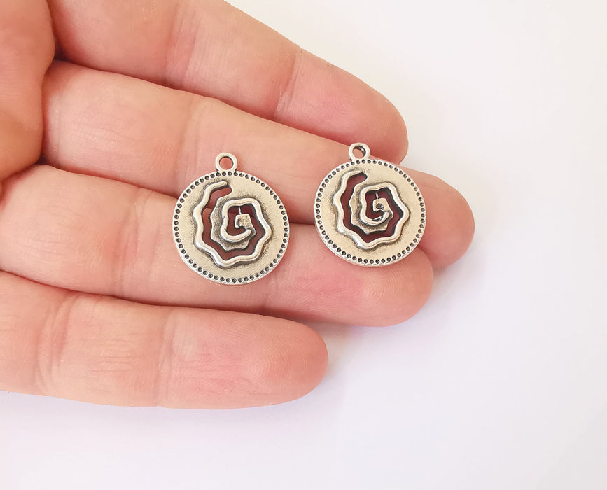 4 Spiral charms Antique silver plated charms (23x20mm) G23839