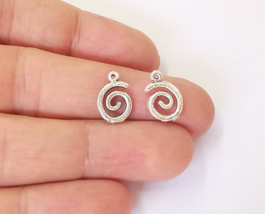 10 Spiral charms Antique silver plated brass charms (14x10mm) G23840