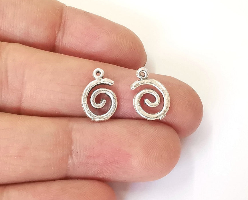 10 Spiral charms Antique silver plated brass charms (14x10mm) G23840