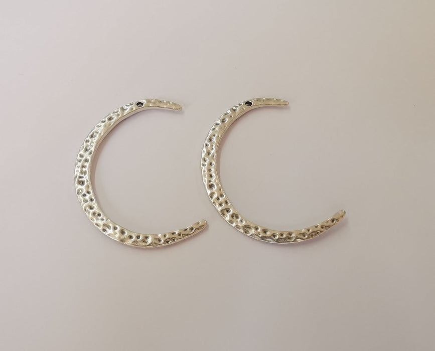 2 Hammered crescent charms Antique silver plated charms (46mm)  G23842