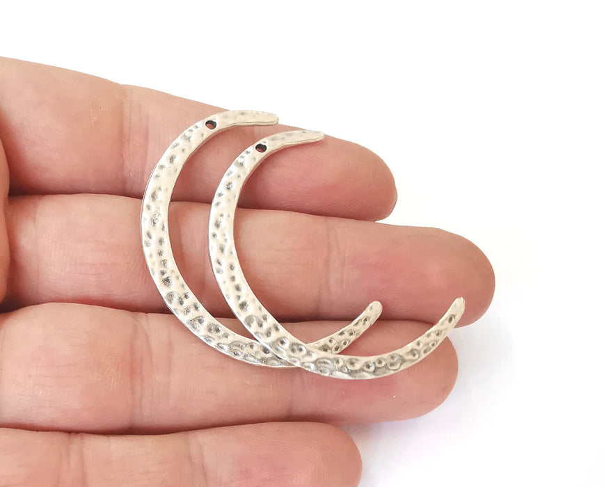 2 Hammered crescent charms Antique silver plated charms (46mm)  G23842