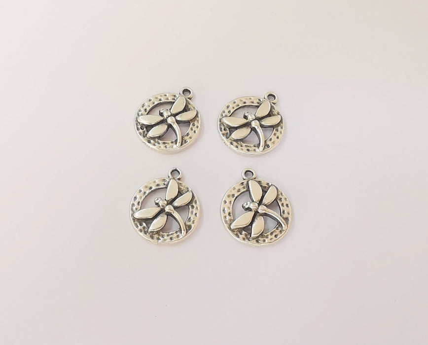 10 Hammered dragonfly charms Antique silver plated charm (17x14mm) G23846