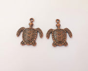 2 Sea Turtle charms Antique copper plated charms (33x28mm)  G23848