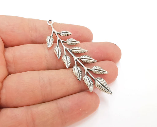 2 Leaves,  branch charms Antique silver plated charms (67x20mm) G23536