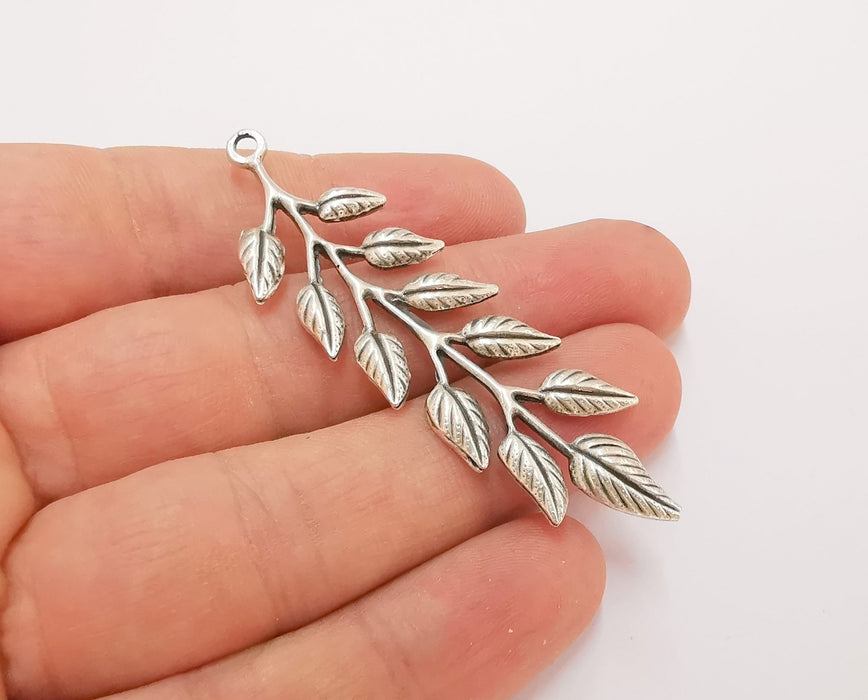 2 Leaves,  branch charms Antique silver plated charms (67x20mm) G23536