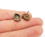 Earring blank backs base setting Hammered resin blank Cabochon base inlay mounting Antique bronze plated (10x8mm) 1pair G23538