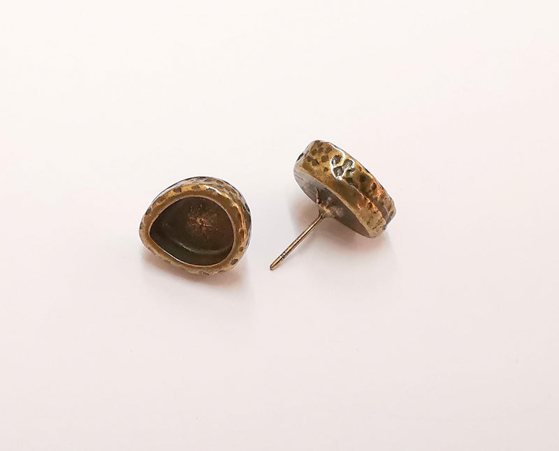 Earring blank backs base setting Hammered resin blank Cabochon base inlay mounting Antique bronze plated (10x8mm) 1pair G23538