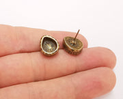 Earring blank backs base setting Hammered resin blank Cabochon base inlay mounting Antique bronze plated (10x8mm) 1pair G23538