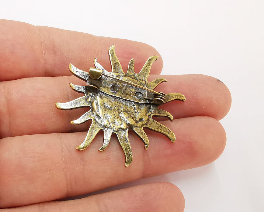 Sun brooch holders pin Brooch blanks Brooch bezel Antique bronze plated brooch pin Findings  (16mm Bezel size)  G23539