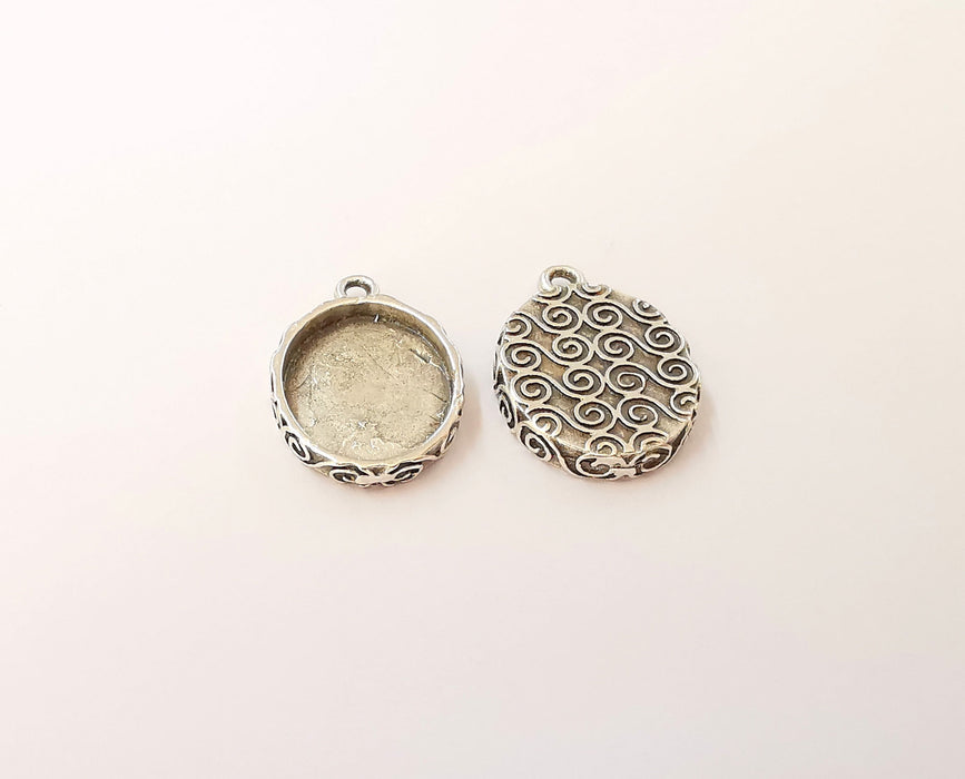 4 Charms blank bezel Resin bezel Mosaic mountings Antique silver plated charms (25x18mm)( 18x15 mm Bezel Inner Size)  G23541