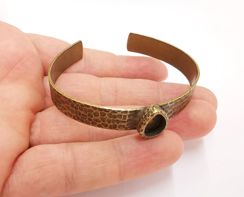 Bracelet blank resin Cuff dry flower inlay blank Cuff bezel Glass cabochon base hammered Adjustable antique bronze (10x8mm ) G23543