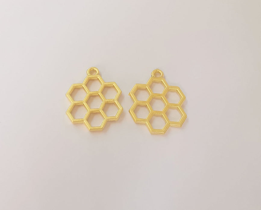 2 Honeycomb charms Gold plated charm (25x19mm) G23853