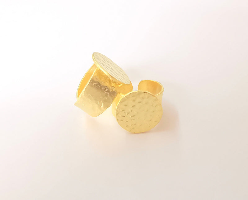Gold ring blank setting Cabochon base Ring hammered mounting Adjustable ring bezel (17mm blank ) Gold plated metal G23855