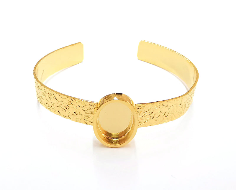 Bracelet blank Resin cuff Dry flower inlay blank Cuff bezel Glass cabochon base textured adjustable Shiny gold plated (18x13mm ) G23547