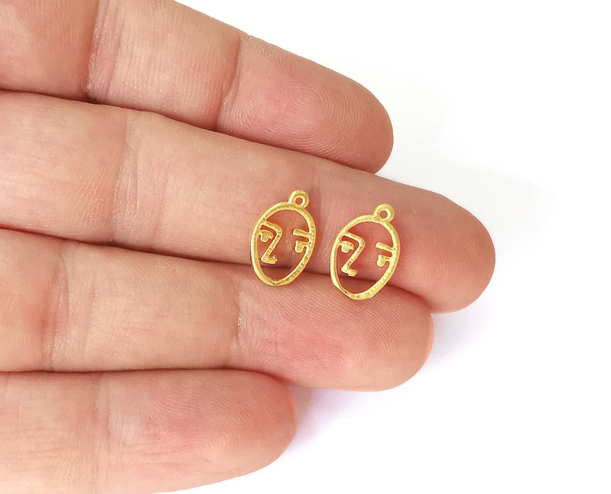 5 Face charms Gold plated brass charms (14x9mm)  G23862