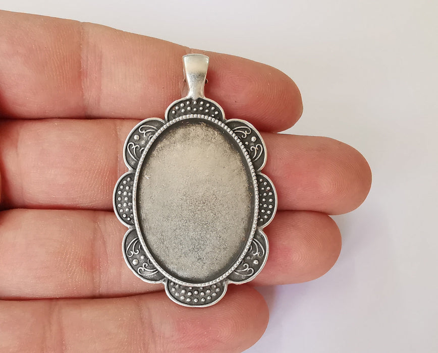 Pendant blank bezel Resin bezel Mosaic mountings Antique silver plated pendant (54x35mm)( 34x24 mm Bezel Inner Size)  G23552