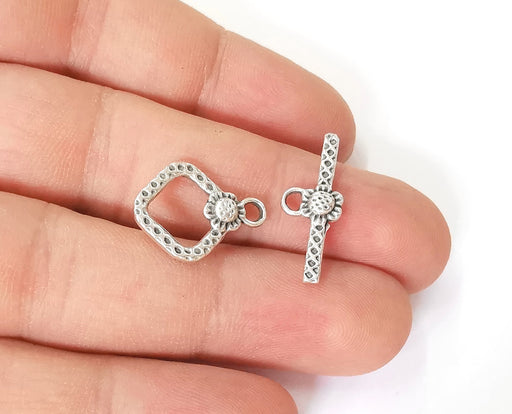 Flower silver toggle clasps 4 sets Antique silver plated toggle clasp Findings 20x15mm+24x9mm  G23565