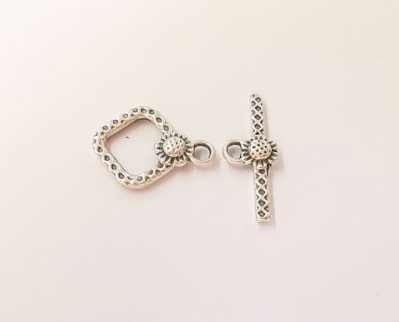Flower silver toggle clasps 4 sets Antique silver plated toggle clasp Findings 20x15mm+24x9mm  G23565