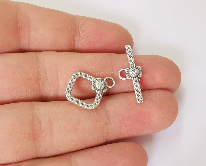 Flower silver toggle clasps 4 sets Antique silver plated toggle clasp Findings 20x15mm+24x9mm  G23565