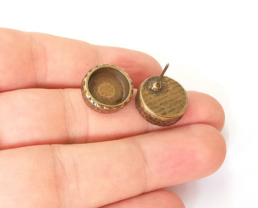 Earring blank backs base setting Hammered resin blank Cabochon base inlay mounting Antique bronze plated (12mm) 1pair G23567