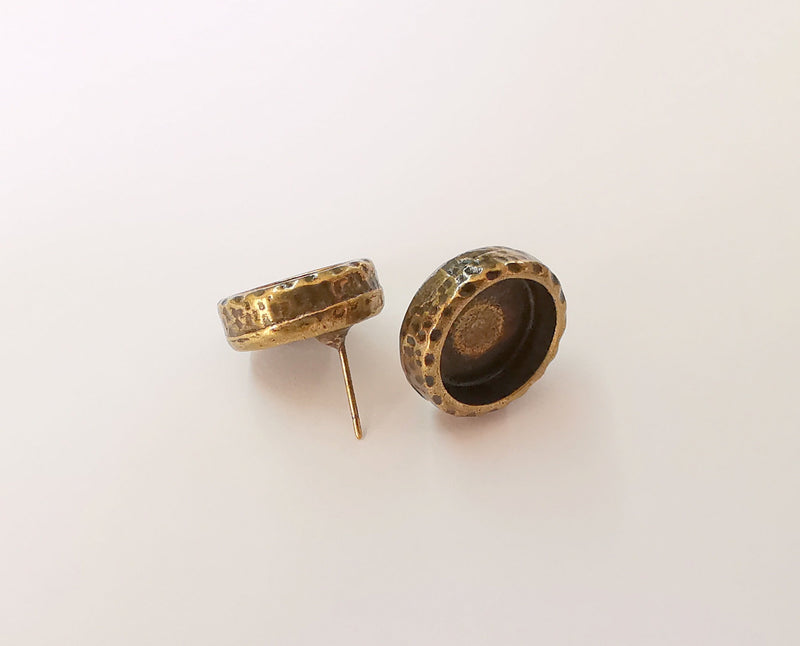 Earring blank backs base setting Hammered resin blank Cabochon base inlay mounting Antique bronze plated (12mm) 1pair G23567