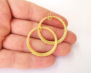 2 Circle Charms Round charms connector Gold plated charms (37x34mm)  G23868