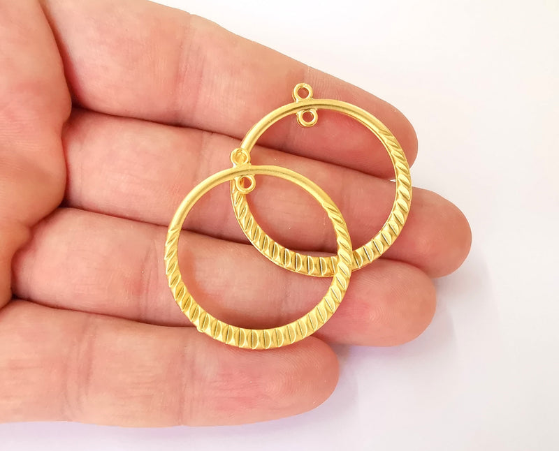 2 Circle Charms Round charms connector Gold plated charms (37x34mm)  G23868