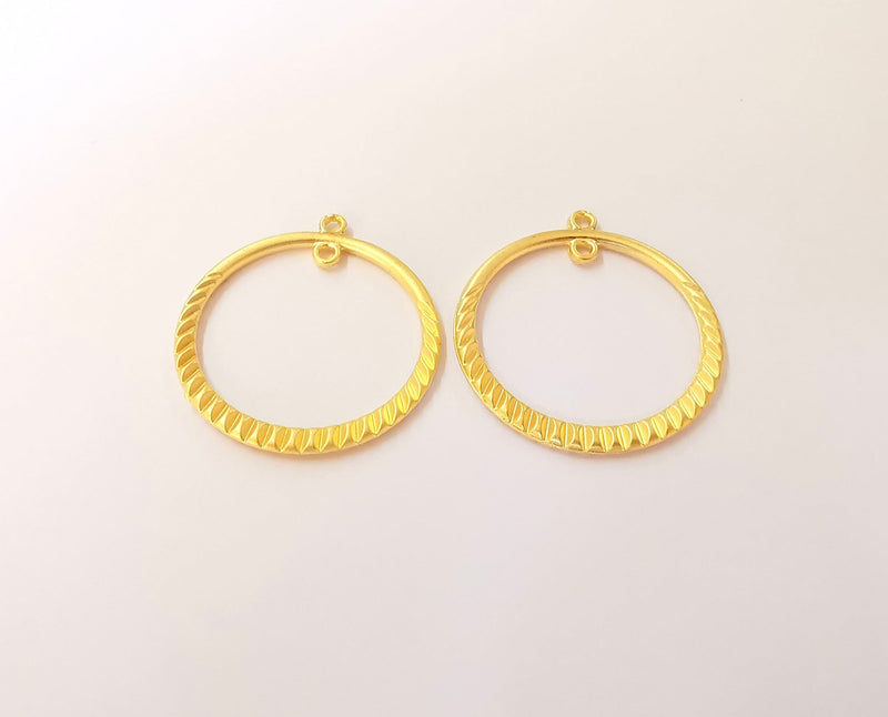 2 Circle Charms Round charms connector Gold plated charms (37x34mm)  G23868
