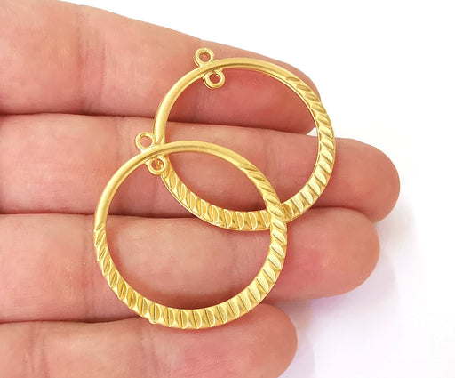 2 Circle Charms Round charms connector Gold plated charms (37x34mm)  G23868