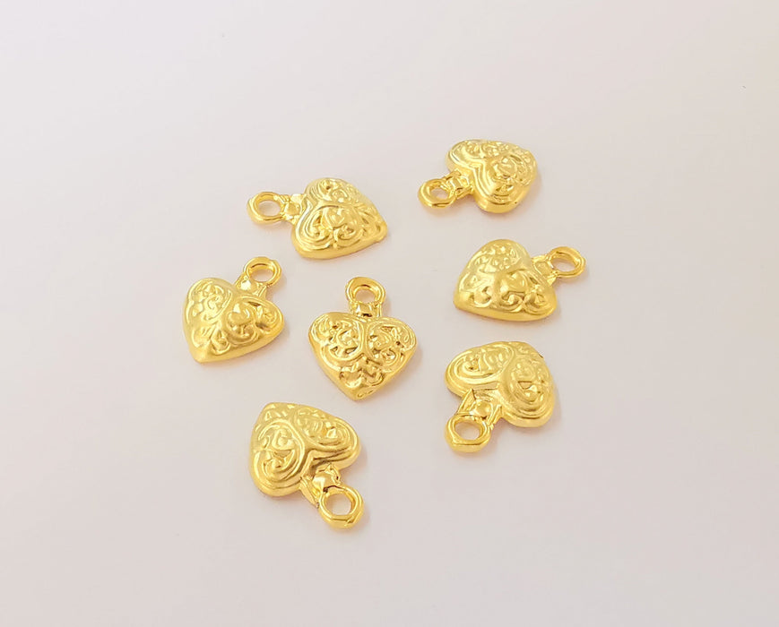 10 Cambered Heart charms Gold plated charms (13x10mm)  G23575