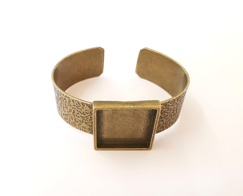 Bracelet blank resin cuff dry flower inlay blank Cuff bezel glass Cabochon base textured adjustable Antique bronze (25x25mm ) G23582