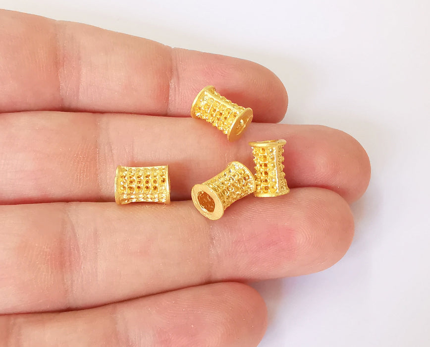 4 Gold tube beads Gold plated brass (10x8mm)  G23890