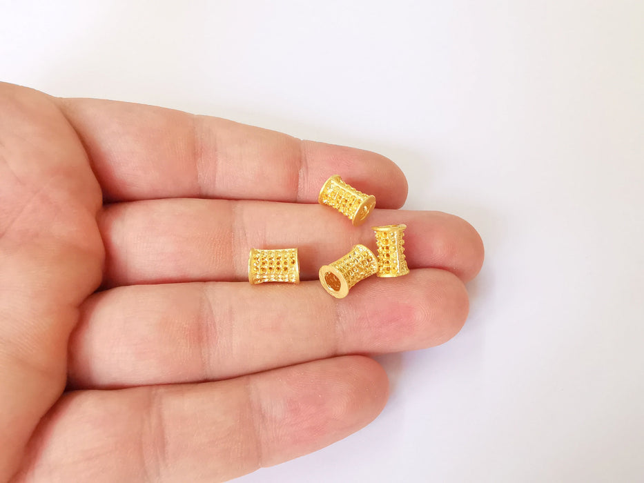 4 Gold tube beads Gold plated brass (10x8mm)  G23890