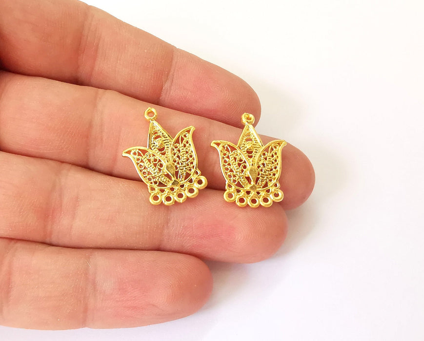 2 Tulip connector charm Gold plated brass charms (23x18mm)  G23889