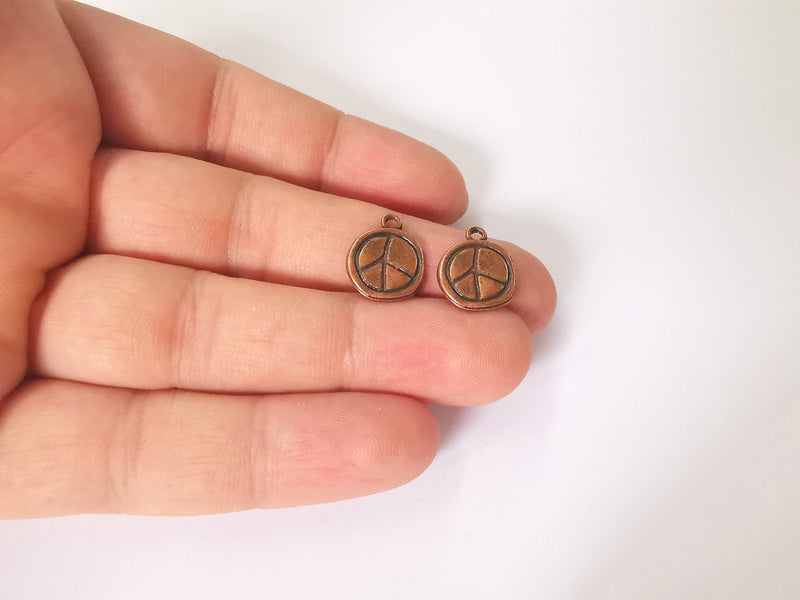 10 Peace charms Antique copper plated charms (16x13mm)  G23598